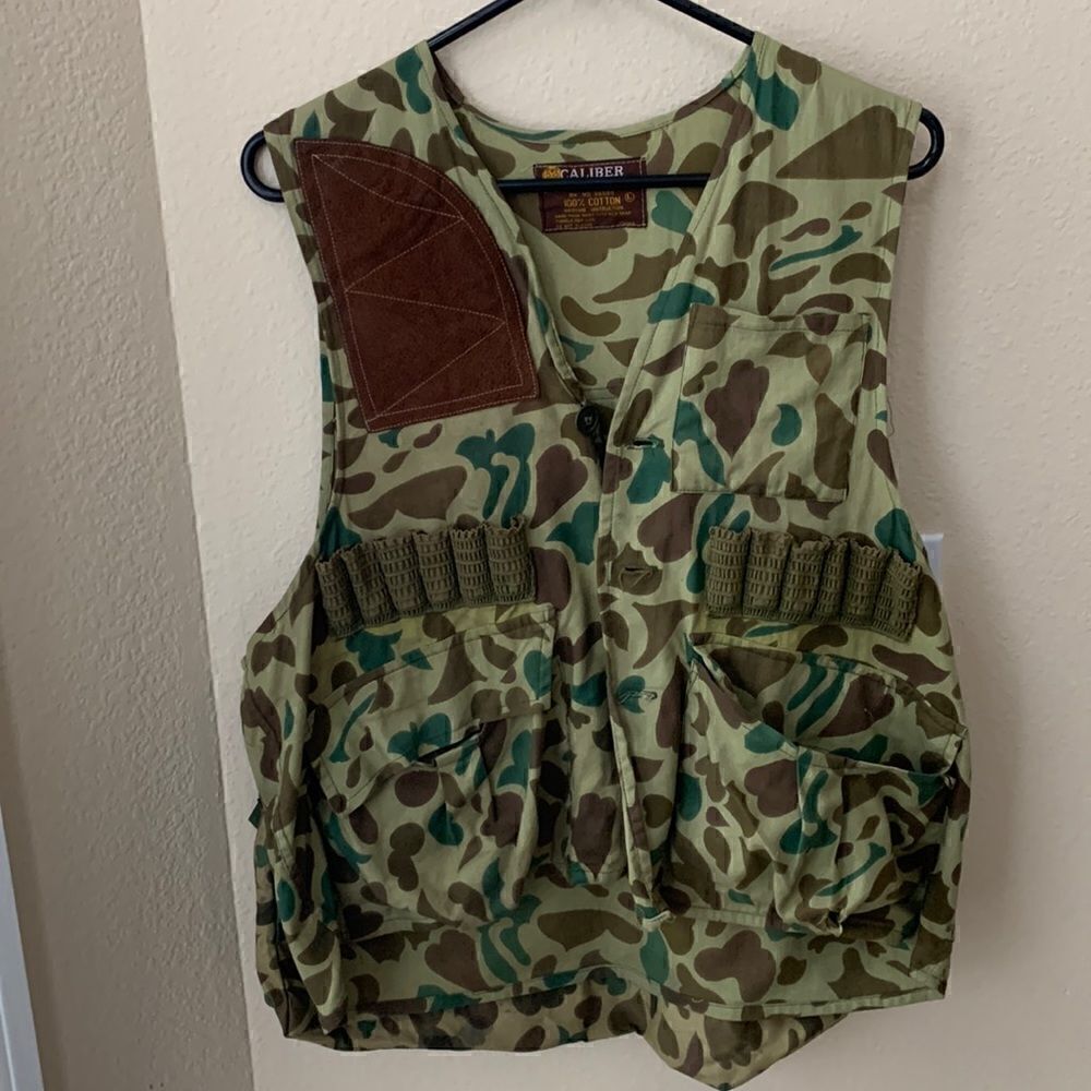 Camo Hunting Vest 80's Suede Bird/Field Caliber Large‎